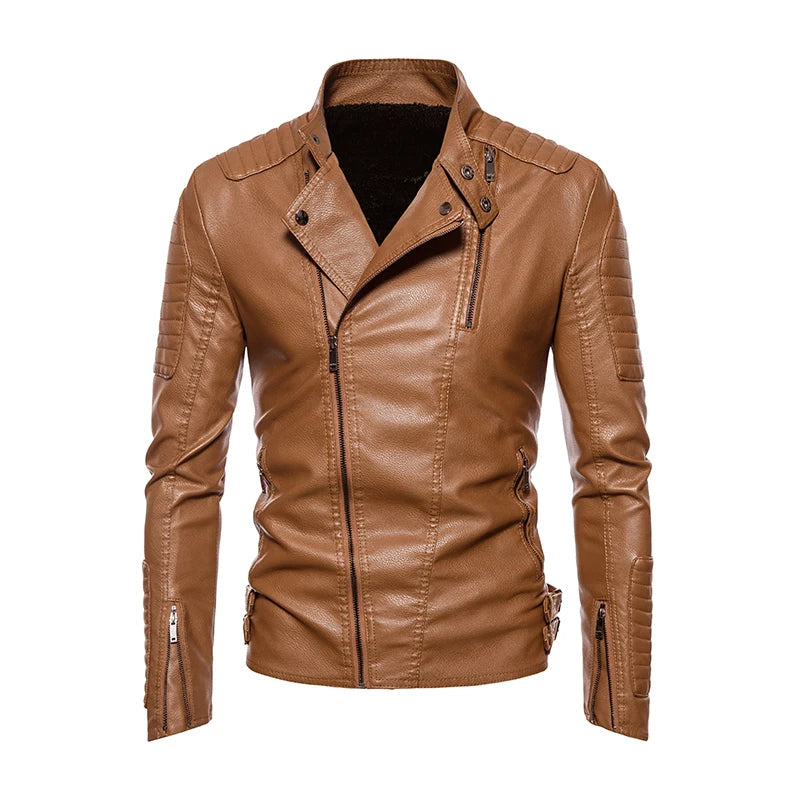 Leather jacket men's autumn and winter vintage motorcycle lapel waterproof jacket, top tier jacket for men in Europe and America