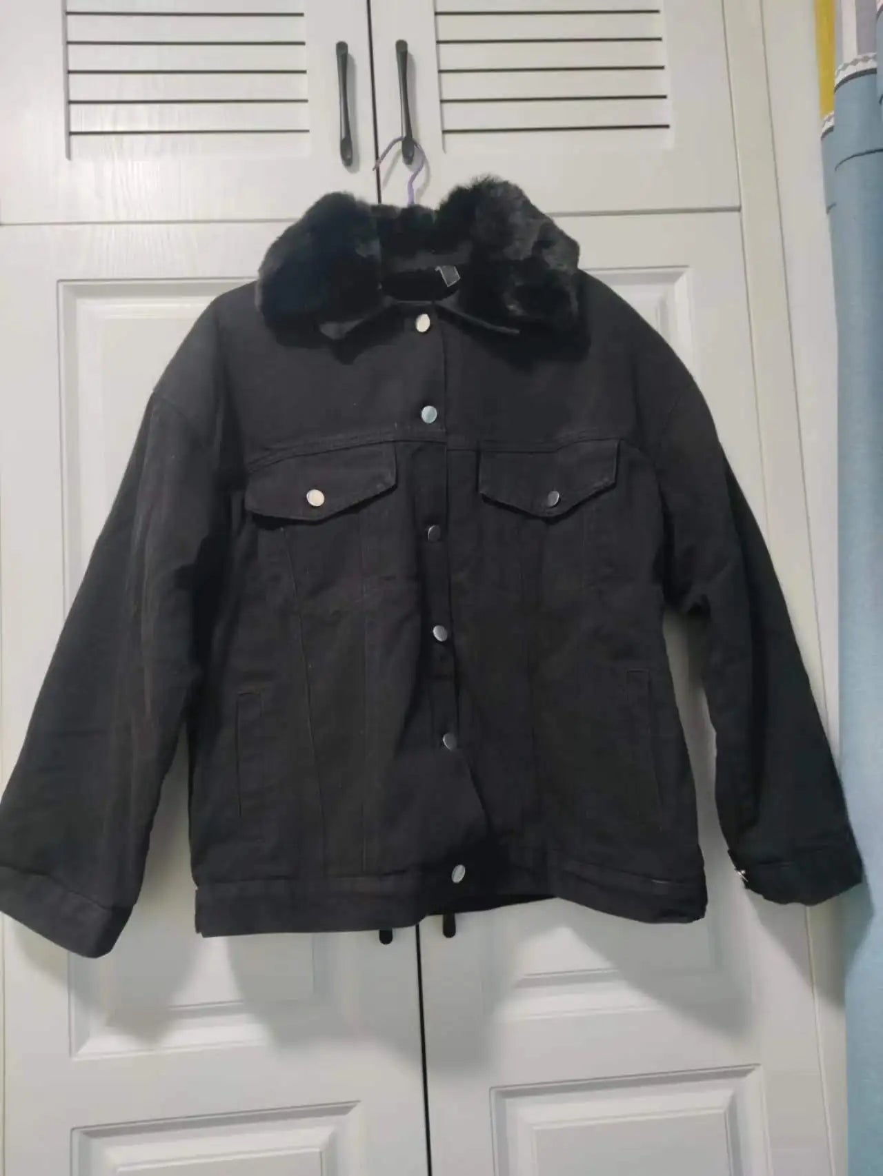 Winter Women Warm Basic Coat Big Fur Collar Denim Jacket Female Cold Motorcycle Jackets Outerwear Fleece Thick Casual Overcoat