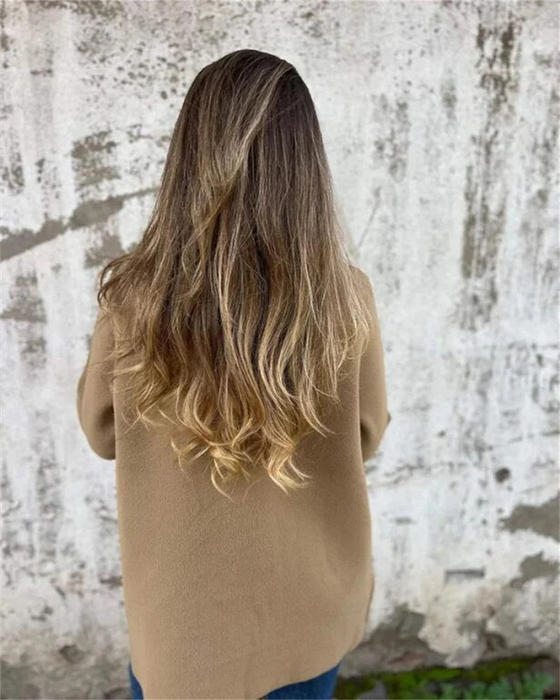 Plus size women's autumn and winter casual fashion solid button lapel wool plus size women's coat