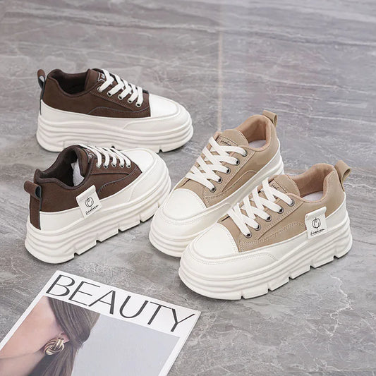 Shoes2025 Women Autumn Trend New Woman Flats Shoes Chunky Lace-up Soft-sole Casual Sneakers Female Vulcanized Shoe Walking Shoe