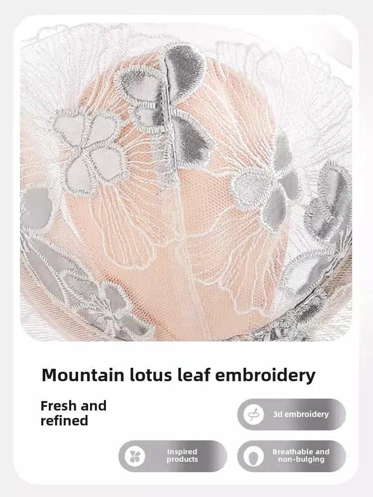 Rabbit Ears Big Chest Small Thin Bra French Underwear Soft Underwire Sexy European and American Embroidery Bra Set for Women