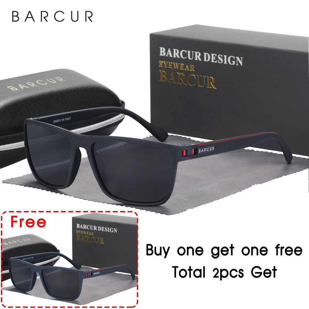 BARCUR Design TR90 Sunglasses Men Polarized Light Weight Sports Sun Glasses Women Eyewear Accessory Oculos UVAB Protection