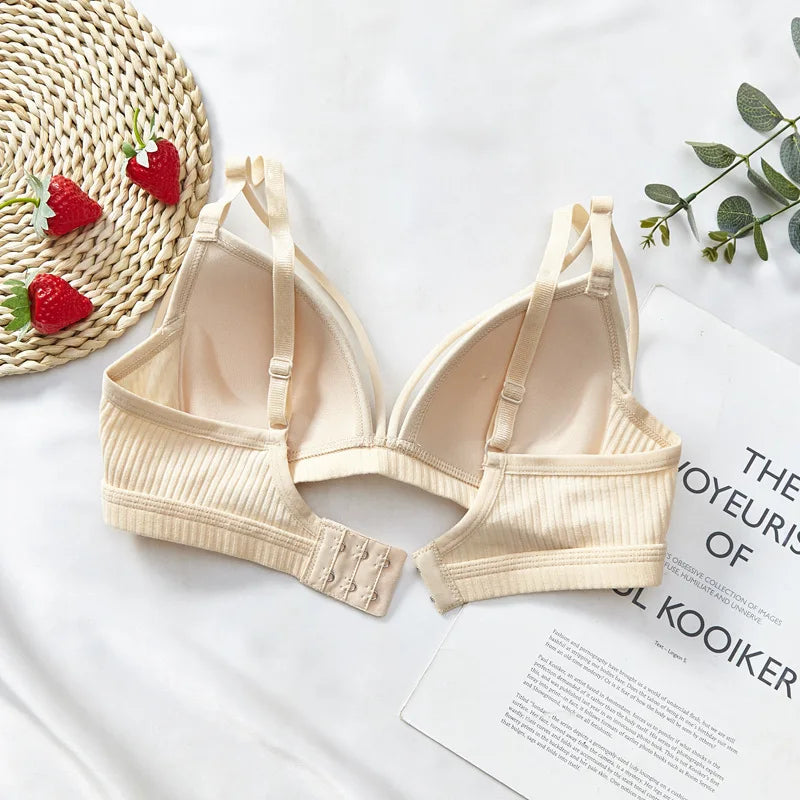 Sexy Bra with Thin Design Traceless Non-underwire Gathered for Women Small Chest Fashion Triangle Cup Underwear