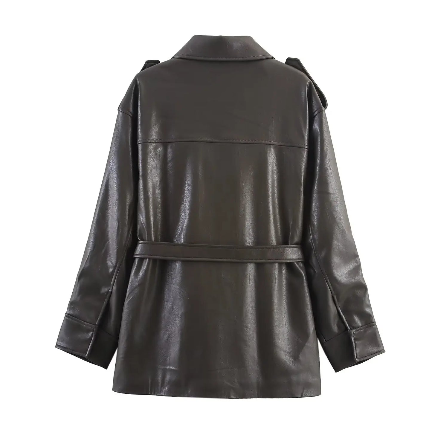 Women's Faux Leather Jacket Top Sleek and Structured Edgy Yet Fashionable Women's Faux Leather Jacket with Decorative Pockets