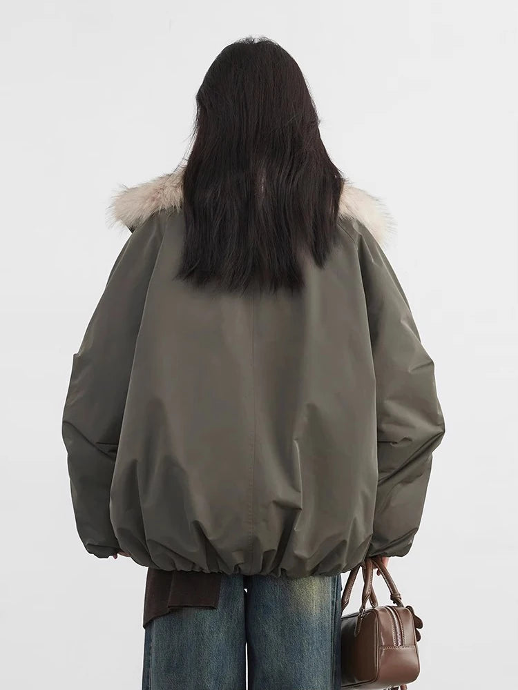 CHIC VEN Korean Women Down Coats Faux Fur Collar Loose Casual Hooded 90 White Duck Down Female Down Jacket Autumn Winter 2025