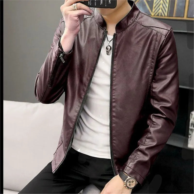 Men's Leather Jacket Is Slim Versatile Plus Velvet Warm Casual Versatile
