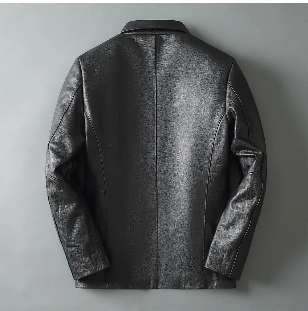 Men Leather Jacket Spring Autumn Soft Top Layer Cowhide Leather Loose Jacket Black Brown Lapel Natural Calfskin Classic Jacket