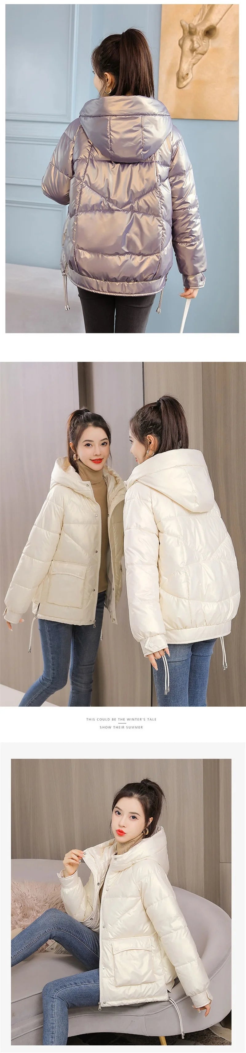 Winter Jacket Women 2025 New Glossy Down Cotton Jacket Hooded Parka Warm Cotton Padded Jacket Casual Outwear Female Tops