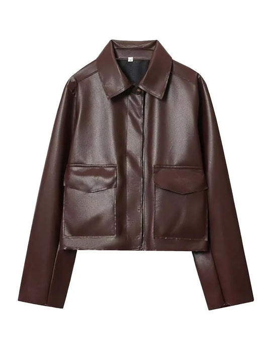 Women's Leather Jacket 2025 Autumn Winter New Fashion Women Long Sleeve Zipper Jackets Women High Street Elegant Short Coats