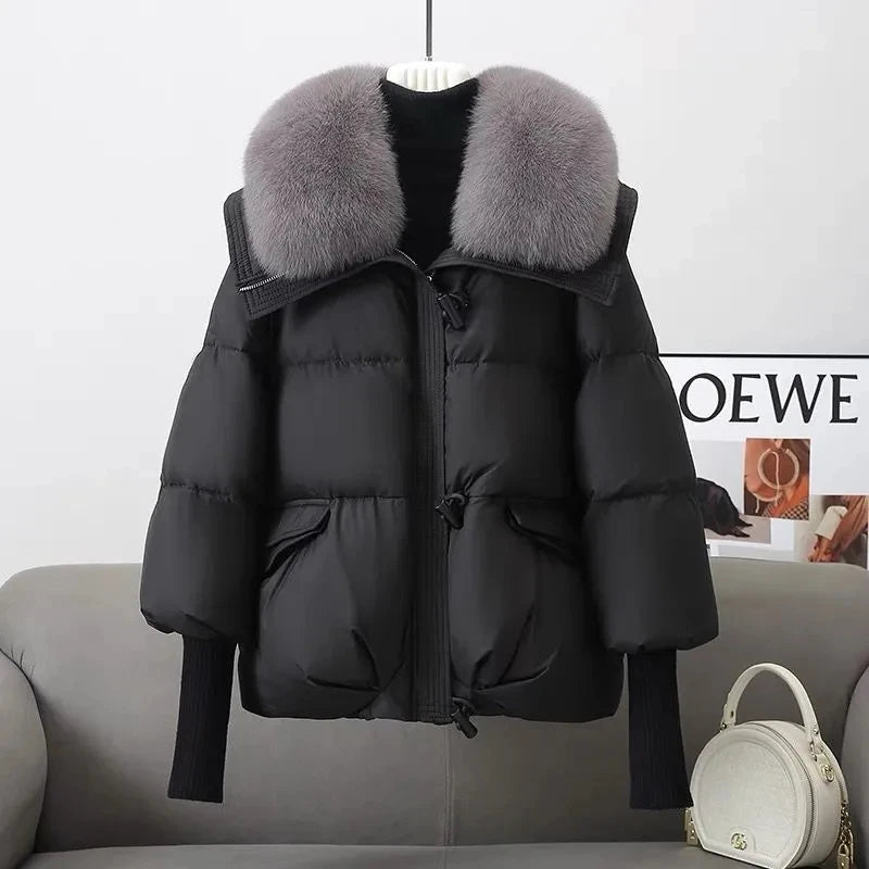 2026 Autumn/Winter New Down Jacket Women's Korean Loose Short Coat Female big fur collar Cotton Jacket Women Snow Parka Coats