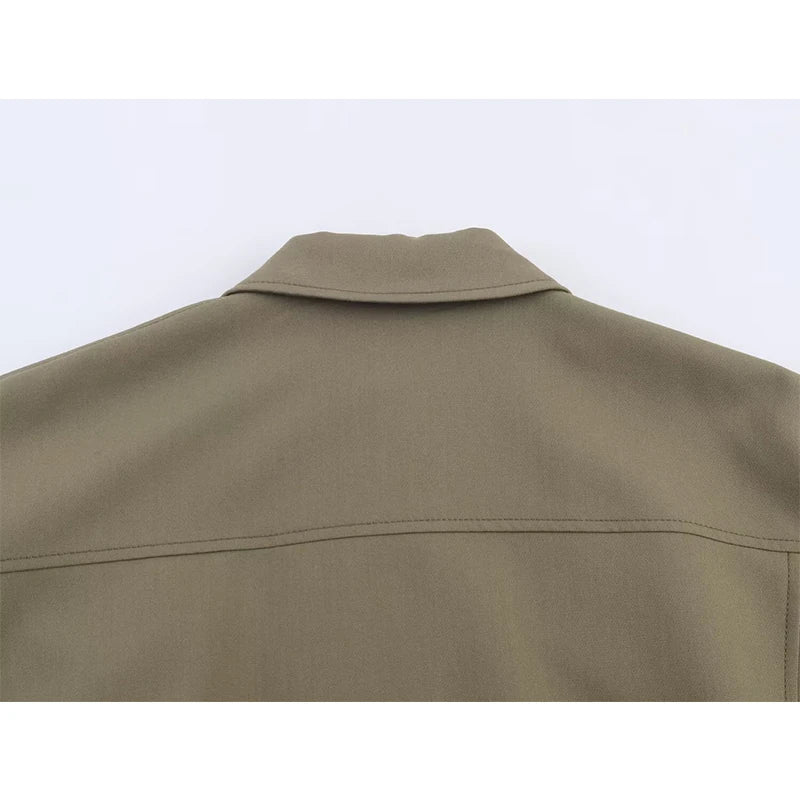 Women's Bomber Jackets Coats Fashion Pocket Decoration Turn-down Collar Long Sleeve Loose Coats Female Outerwear Chic Tops