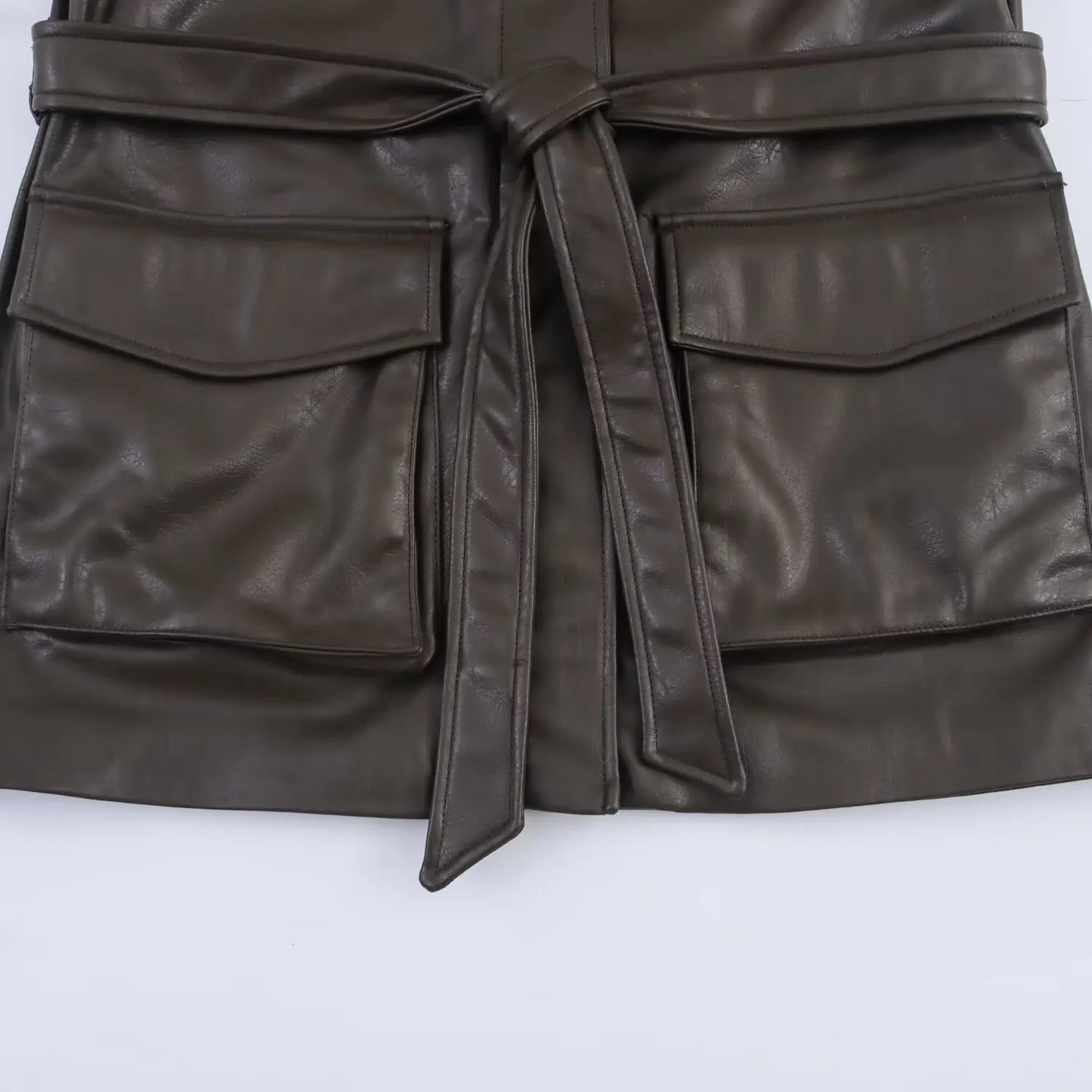 Women's Faux Leather Jacket Top Sleek and Structured Edgy Yet Fashionable Women's Faux Leather Jacket with Decorative Pockets