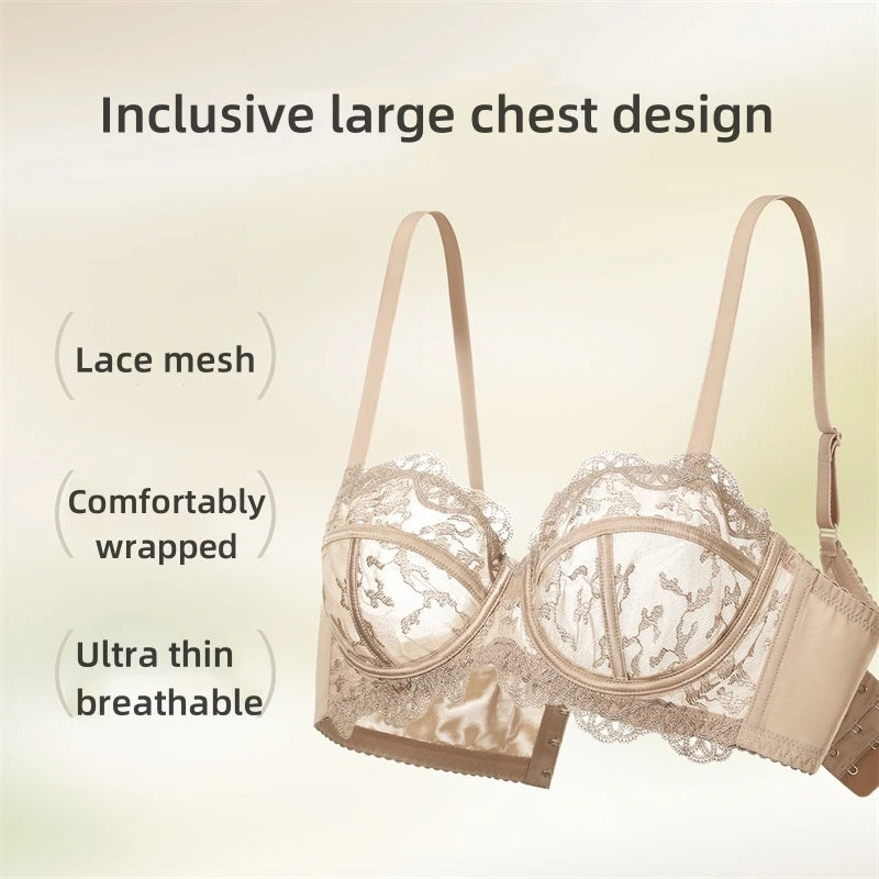 Bra of Women French Luxury Big Chest Appears Small Single Layer Ultra-thin Comfortable Gathering Sexy Lace Bra OWD6141