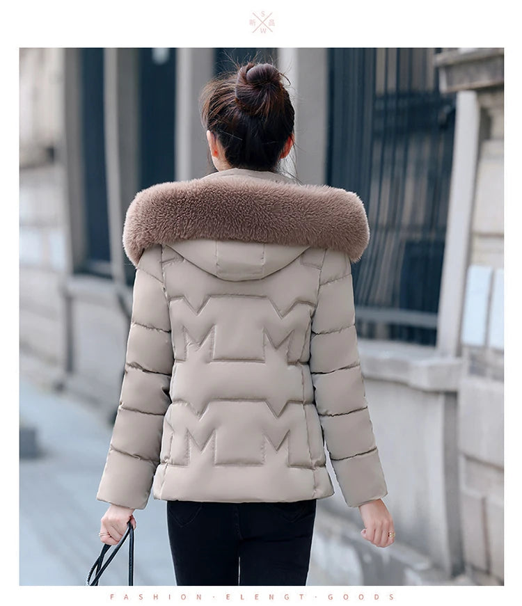 New Winter Jacket Women Parkas Faux Fur Collar Hooded Jacket Female Down Cotton Jacket Parka Outwear Ladies Overcoat