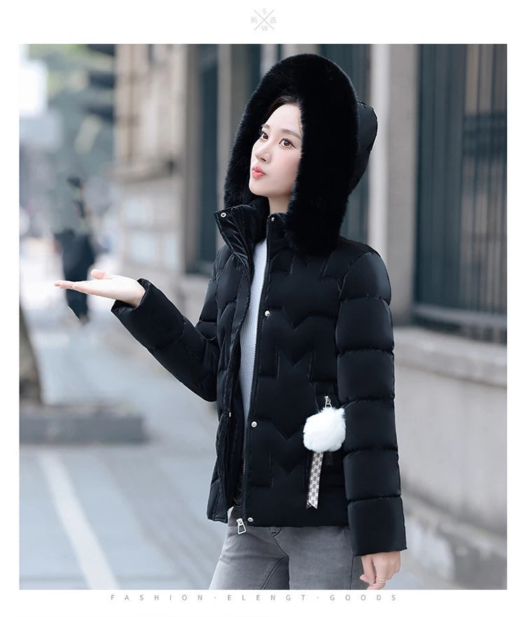 New Winter Jacket Women Parkas Faux Fur Collar Hooded Jacket Female Down Cotton Jacket Parka Outwear Ladies Overcoat