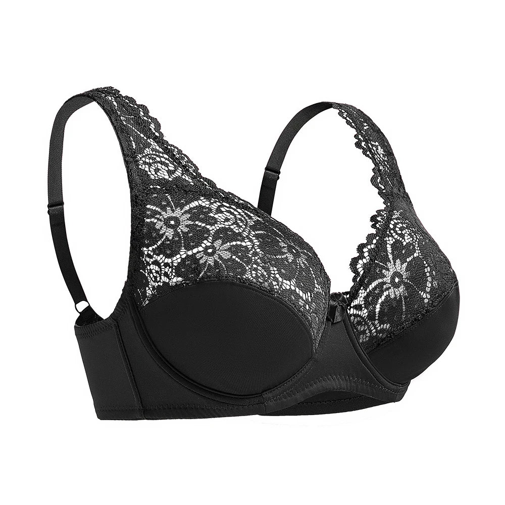 Womens Bra Sexy Lingerie Plus Size Bras Floral Lace Underwire Brassiere BH Tops Perspective Female Underwear B C D E F  Cup