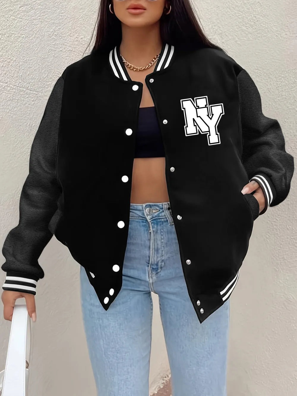 Plus New York Letter Prints Coats Womens Winter Comfortable Baseball Jersey Fleece Warm Soft Jackets Casual Pocket Woman Clothes