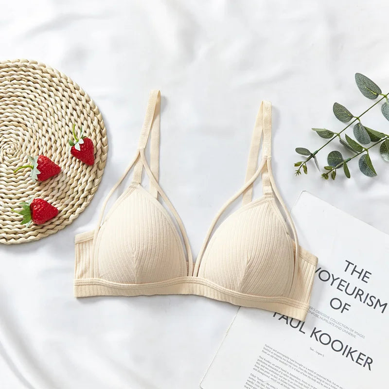 Sexy Bra with Thin Design Traceless Non-underwire Gathered for Women Small Chest Fashion Triangle Cup Underwear