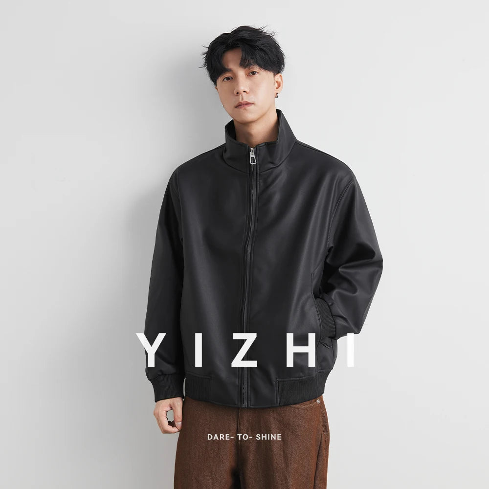 Fashion Leather Jaet Men's Autumn High-End Sli American Trendy Motorcycle Biker Jaet All in Youth Loose Fit Men Jacket