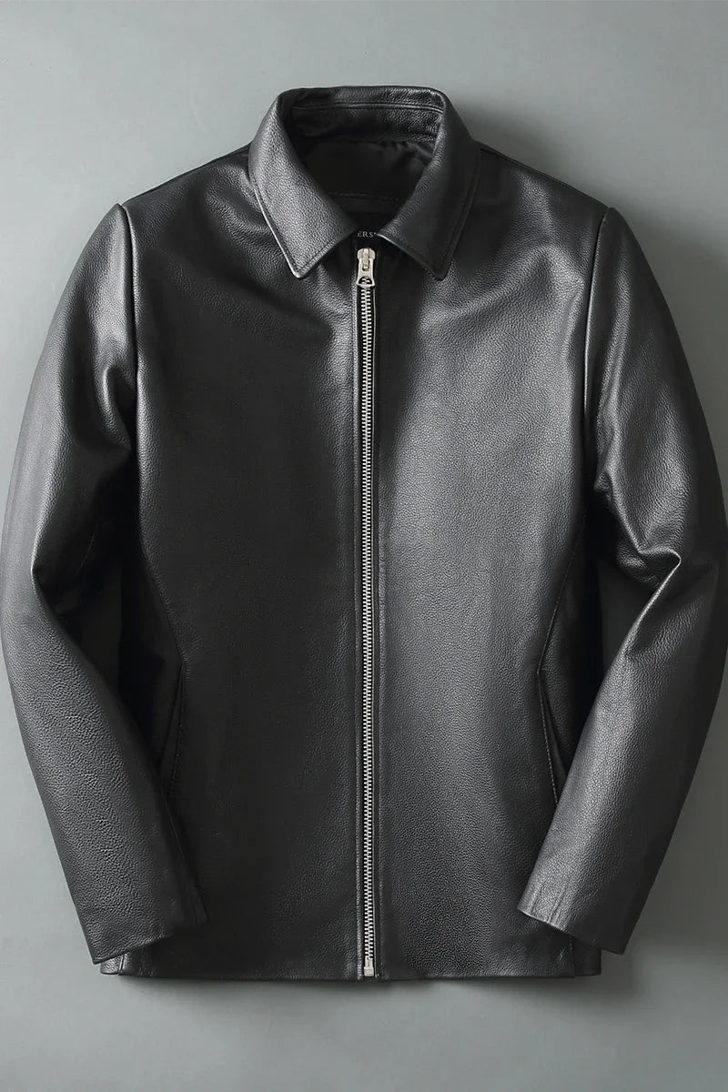 Men Leather Jacket Spring Autumn Soft Top Layer Cowhide Leather Loose Jacket Black Brown Lapel Natural Calfskin Classic Jacket