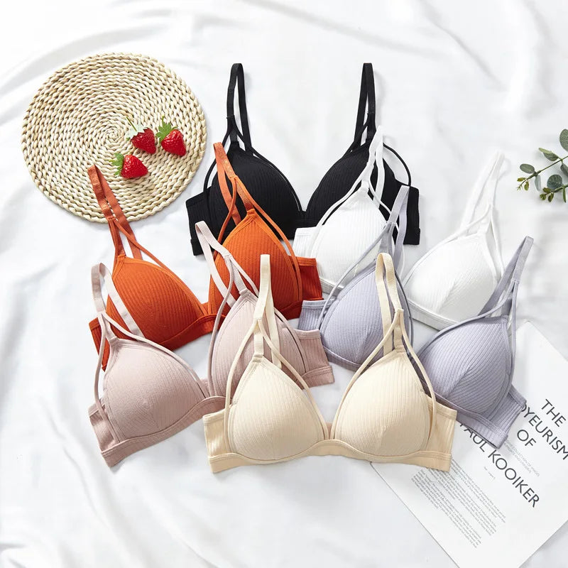 Sexy Bra with Thin Design Traceless Non-underwire Gathered for Women Small Chest Fashion Triangle Cup Underwear