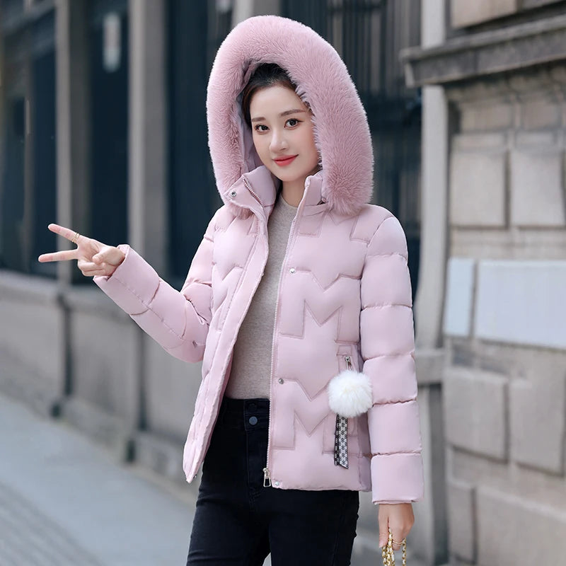 New Winter Jacket Women Parkas Faux Fur Collar Hooded Jacket Female Down Cotton Jacket Parka Outwear Ladies Overcoat