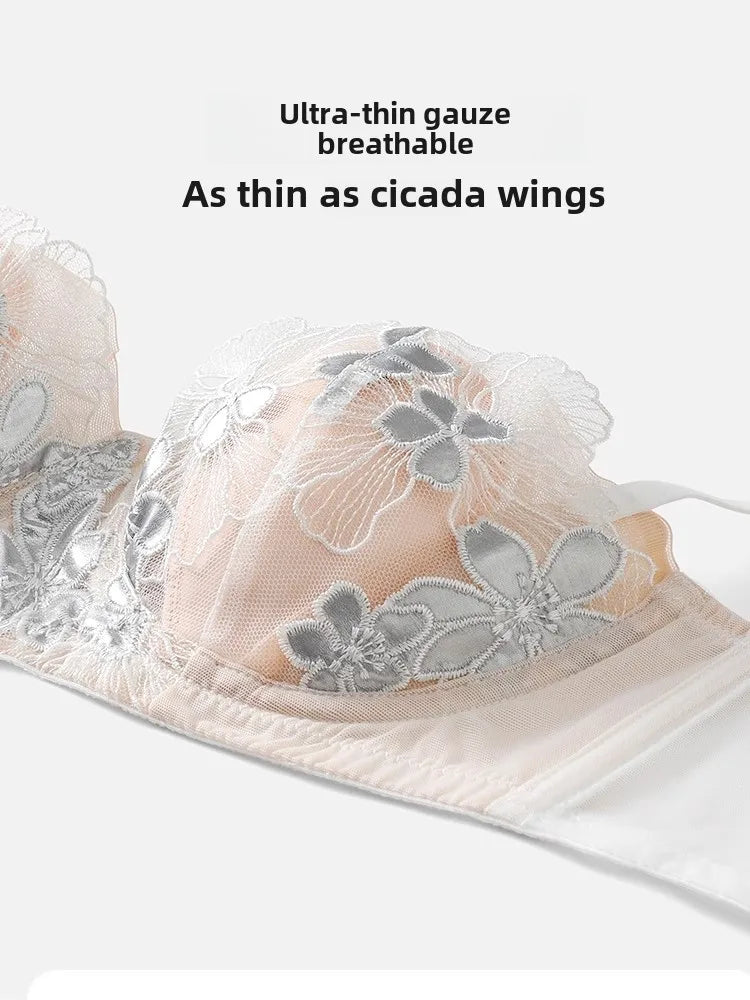 Rabbit Ears Big Chest Small Thin Bra French Underwear Soft Underwire Sexy European and American Embroidery Bra Set for Women