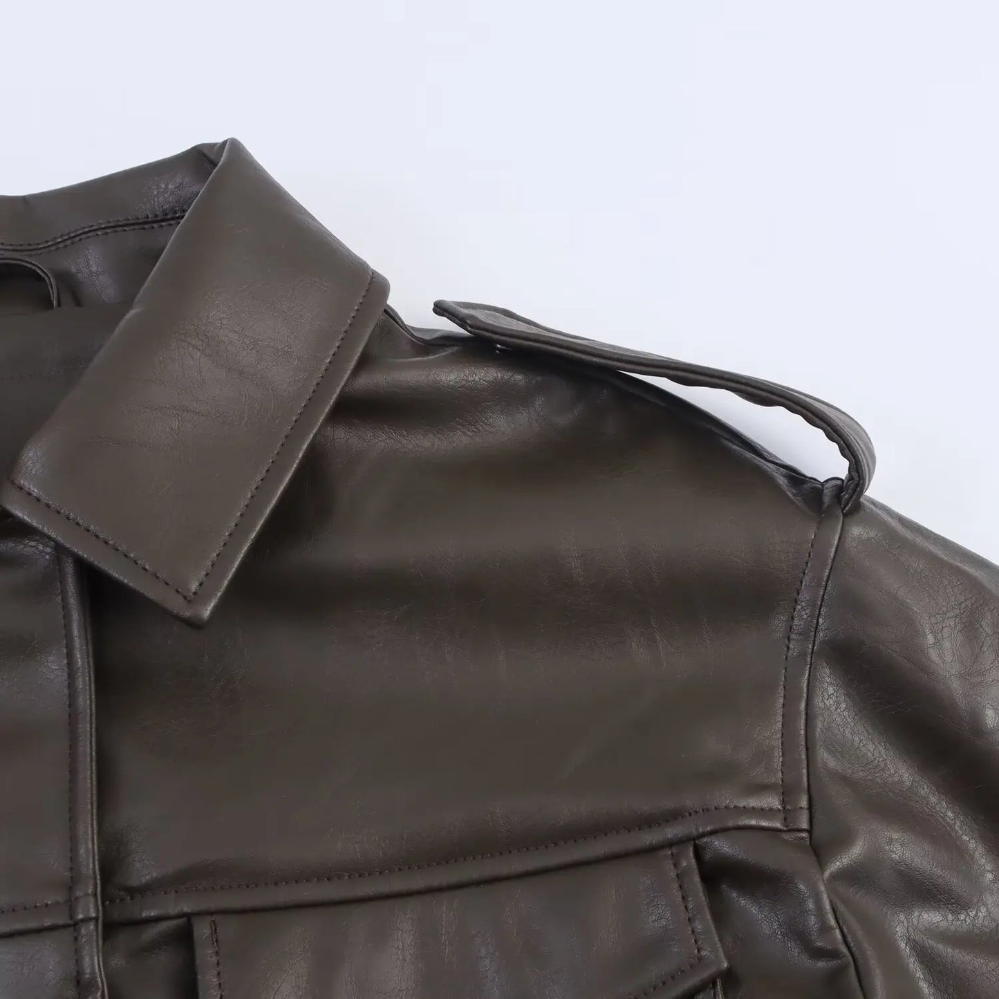 Women's Faux Leather Jacket Top Sleek and Structured Edgy Yet Fashionable Women's Faux Leather Jacket with Decorative Pockets