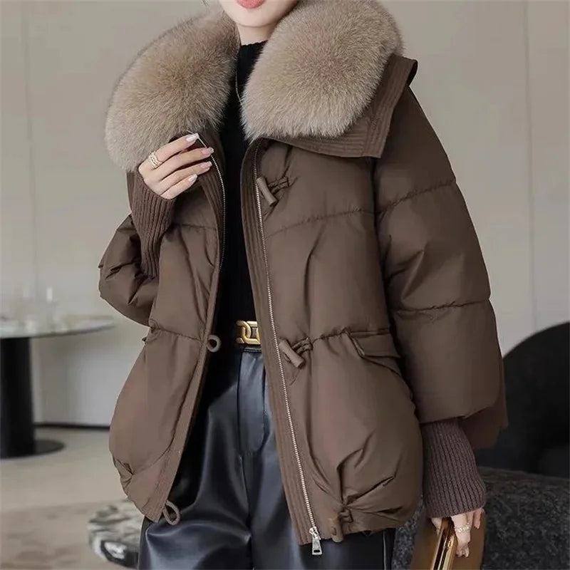 2026 Autumn/Winter New Down Jacket Women's Korean Loose Short Coat Female big fur collar Cotton Jacket Women Snow Parka Coats