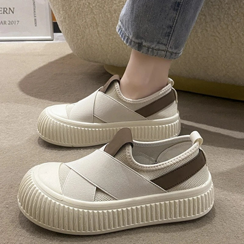 Women's Casual Shoes Platform Sneakers Slip on Breathable Flat Shoes Outdoor Vulcanize Shoe Mesh Round Toe Women Shoes Zapatos