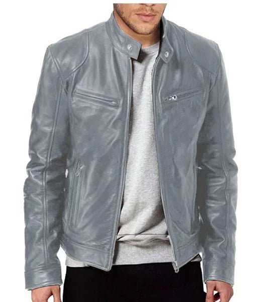 Men's Leather Jacket Bomber Motorcycle Biker Pu Leather Casual Loose Fit Faux Jacket for Men