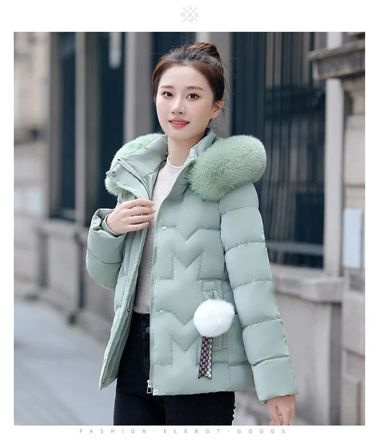New Winter Jacket Women Parkas Faux Fur Collar Hooded Jacket Female Down Cotton Jacket Parka Outwear Ladies Overcoat