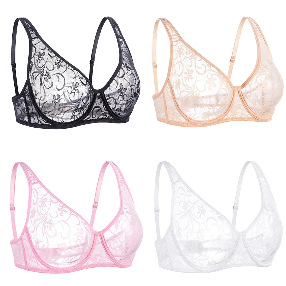 Sexy Lace Bras For Women Unlined Underwire Bra Bralette Underwear Tops Embroidery Floral Lingerie  Brassiere BH A B C D DD Cup