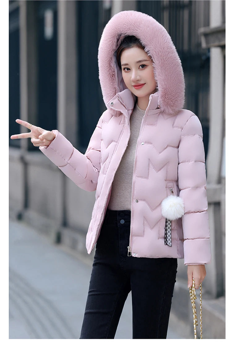 New Winter Jacket Women Parkas Faux Fur Collar Hooded Jacket Female Down Cotton Jacket Parka Outwear Ladies Overcoat
