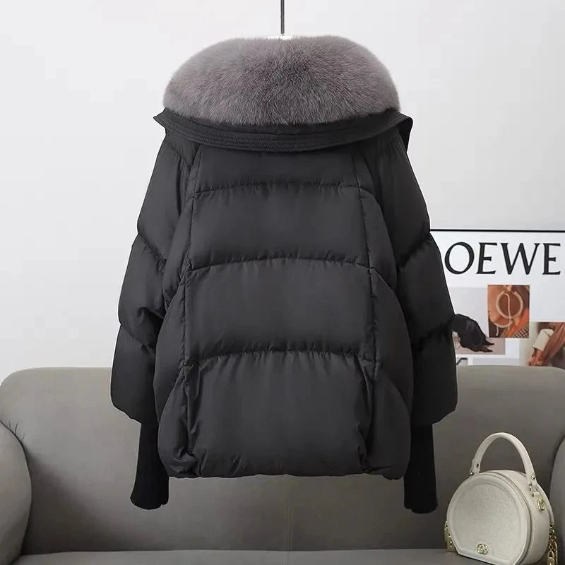 2026 Autumn/Winter New Down Jacket Women's Korean Loose Short Coat Female big fur collar Cotton Jacket Women Snow Parka Coats