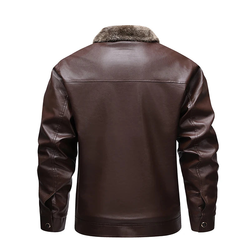 Men Leather Jacket Winter Fleece Lined Biker Jackets Fashion Motorcycle Jacket Faux Leather Coat Outwear Casual Streetwear