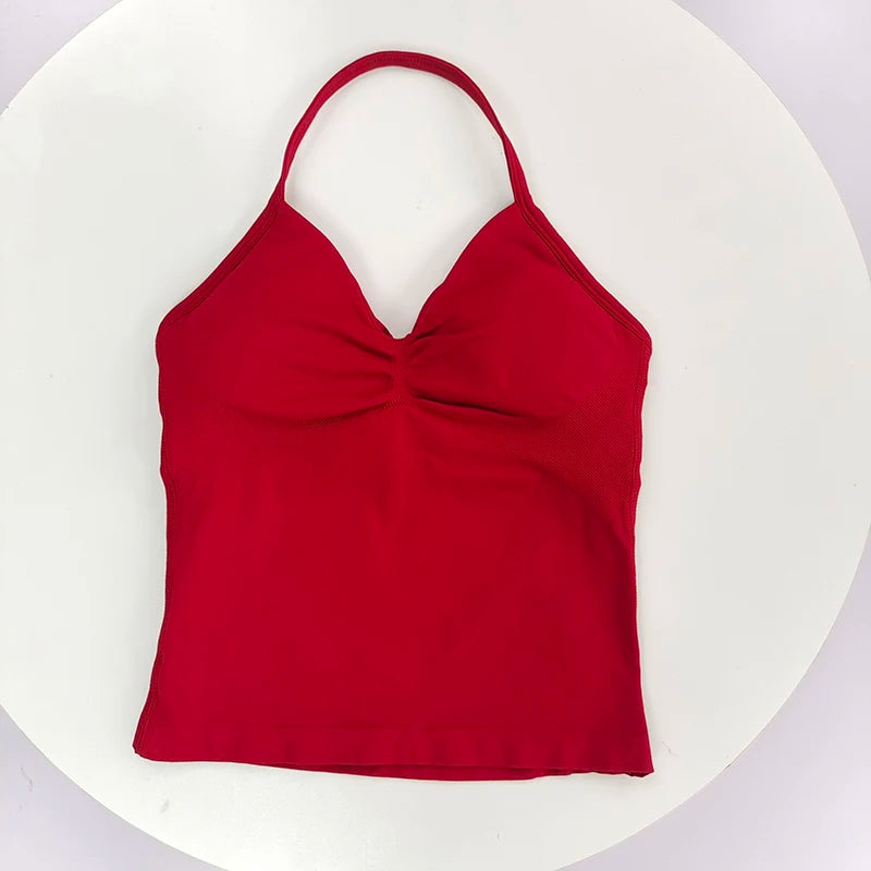 Women's Sexy Sports bra - Open Back Design, Breathable Stretchy Fabric for Yoga- Elegant Solid Color All-Season Activewear