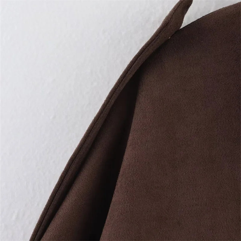 Women Faux Suede Bomber Jacket Turn-down Collar Side Zipper Long Sleeves Spring Autumn Vintage Female Coat Outerwear