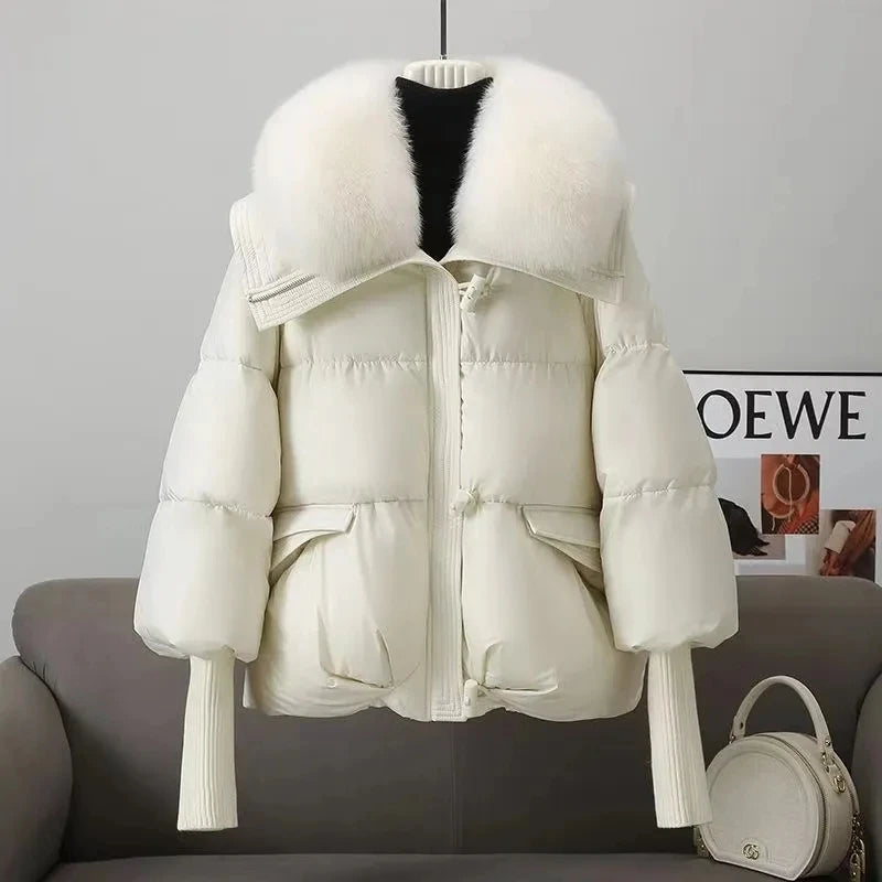2026 Autumn/Winter New Down Jacket Women's Korean Loose Short Coat Female big fur collar Cotton Jacket Women Snow Parka Coats