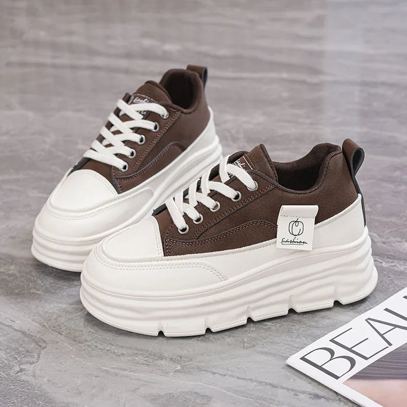 Shoes2025 Women Autumn Trend New Woman Flats Shoes Chunky Lace-up Soft-sole Casual Sneakers Female Vulcanized Shoe Walking Shoe