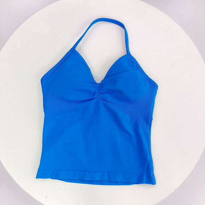 Women's Sexy Sports bra - Open Back Design, Breathable Stretchy Fabric for Yoga- Elegant Solid Color All-Season Activewear