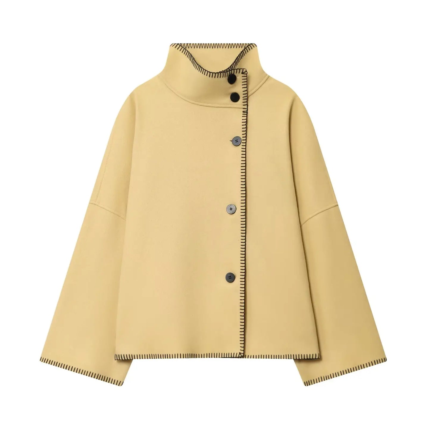 BSAY autumn new women's clothing 2025 new product French asymmetrical hem high collar single breasted long sleeved jacket