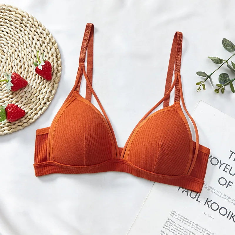 Sexy Bra with Thin Design Traceless Non-underwire Gathered for Women Small Chest Fashion Triangle Cup Underwear