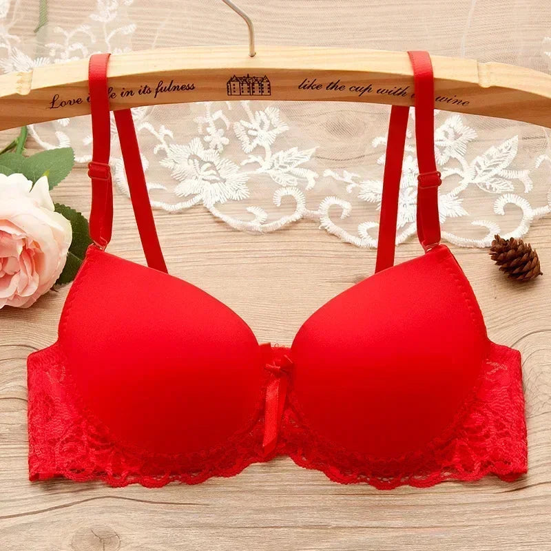 Sexy Push Up Bra Lace Student Small Boobs Sexy Bra 32 34 36 A B T-shirt Girl Underwire Solid Color Gloss