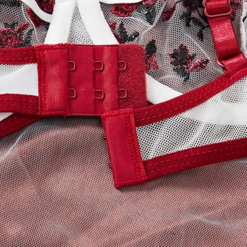 Sexy Women's Erotic Underwear Exotic Transparent Bra Sets Embroidered Flowers See Through Push Up Thin Bra Adult Lingerie Suits