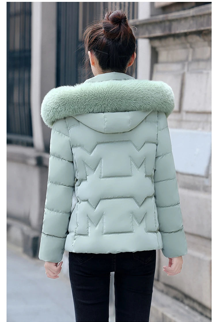 New Winter Jacket Women Parkas Faux Fur Collar Hooded Jacket Female Down Cotton Jacket Parka Outwear Ladies Overcoat