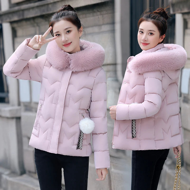 New Winter Jacket Women Parkas Faux Fur Collar Hooded Jacket Female Down Cotton Jacket Parka Outwear Ladies Overcoat