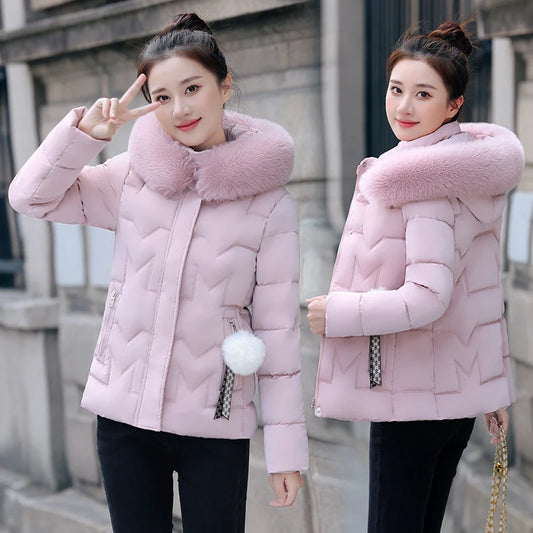 New Winter Jacket Women Parkas Faux Fur Collar Hooded Jacket Female Down Cotton Jacket Parka Outwear Ladies Overcoat