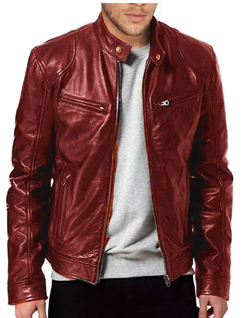 Men's Leather Jacket Bomber Motorcycle Biker Pu Leather Casual Loose Fit Faux Jacket for Men