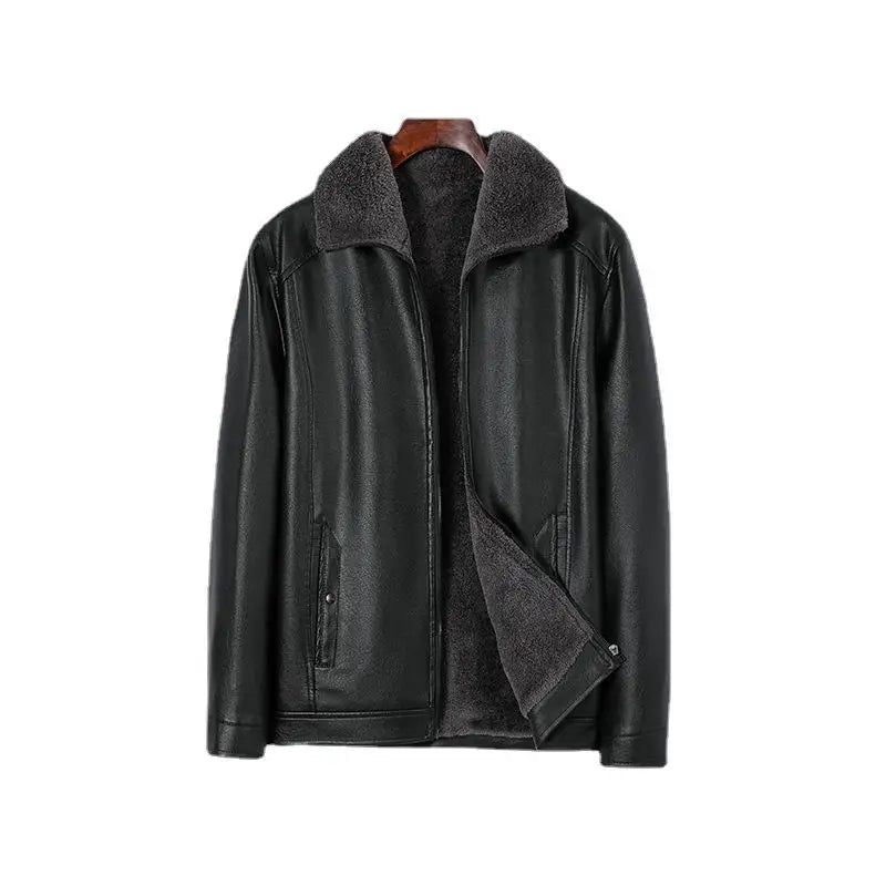 2025 New Leather Jacket Men's Coat Fur One-piece Jacket Winter Plus Velvet Thickened Loose